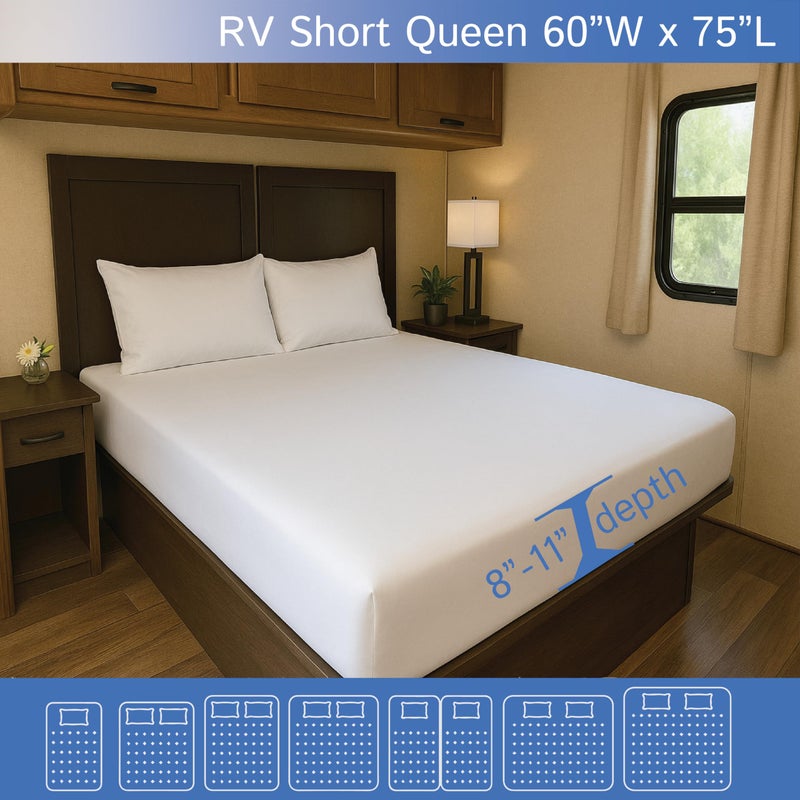 Four Seasons Essentials RV Short Queen Mattress Protector (8â€ to 11â€ Depth) - Waterproof Zippered Encasement 60" W x 75â€L Premium Quality Hypoallergenic Bed Cover Protects Against Bedbugs Dust - Image 2